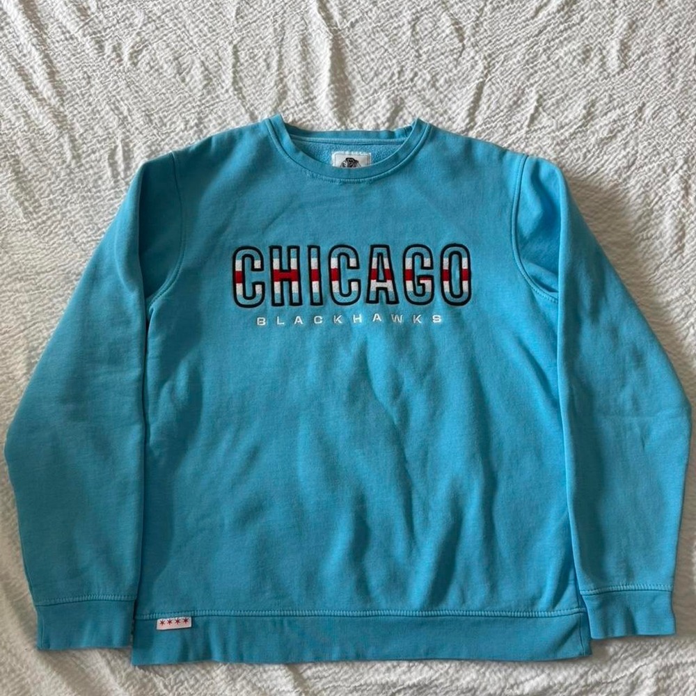 Chicago Blackhawks Four Stars Collection Blue Crewneck Sweater Size L